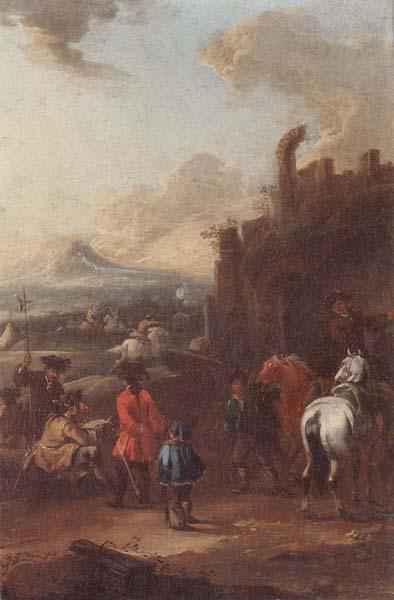 August Querfurt Cavalrymen before a hilltop town France oil painting art